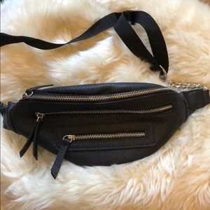 Black Pebbled Leather Look Fanny Pack